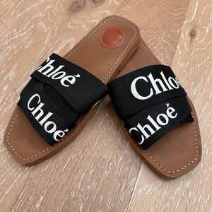 Chloé Black and Brown Slide Sandals